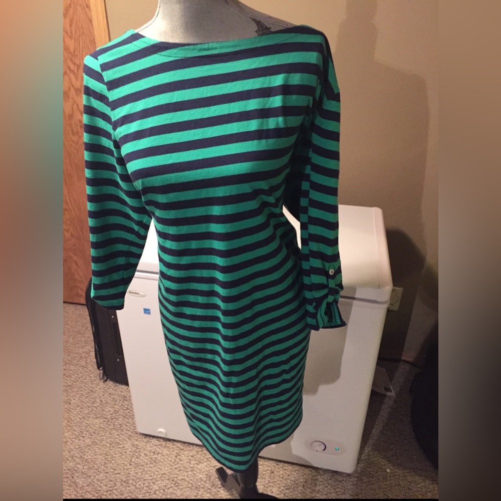 Plus size green and blue dress 3/4 length sleeves